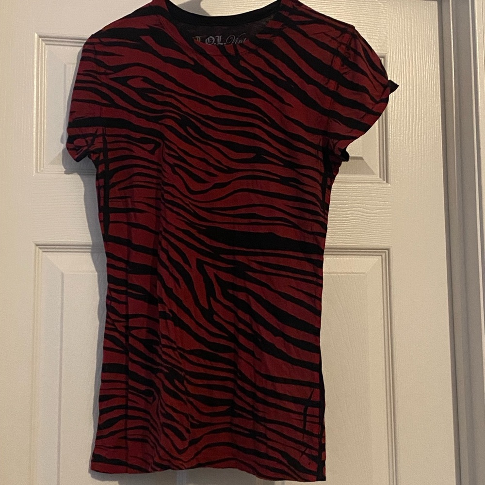 L.O.L. Vintage Red and Black Zebra Stripe Short Sleeve Tee